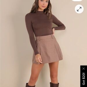 Lulu's Checkered Tan Mini Skirt